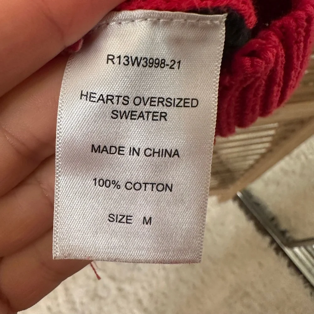 R13 Hearts Oversized Sweater Crew Pullover Distressed Punk Street Intarsia Red M - Picture 7 of 8